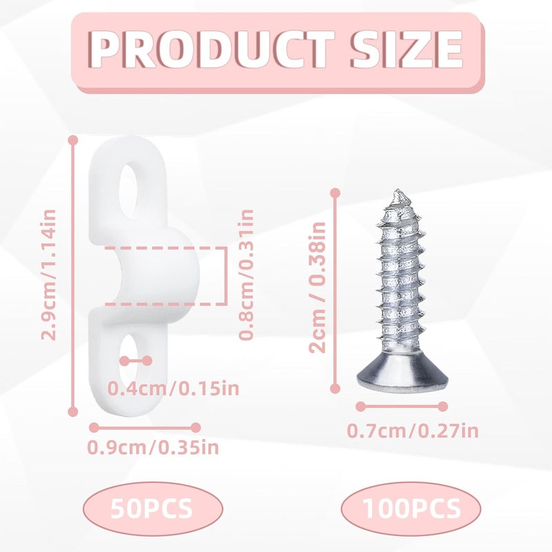 Koceci 50 PCS Wire Shelf Loop Clips, Closet Shelf Clips, Wire Shelving Clips, Plastic Wire Shelving Clips with Screws, Wall Shelf Clips for Concrete Installation (White) - Image 2
